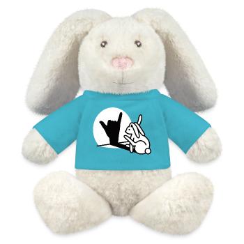 L'ombre de la main de lapin vous appelle! téléphone portable - Lapin en peluche recyclé MiniFeet® Crème - bleu outremer - Devant