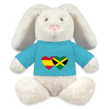 Spanien Jamaika Flagge Herz - MiniFeet® RecycelHase® Creme - Atollblau - Vorne