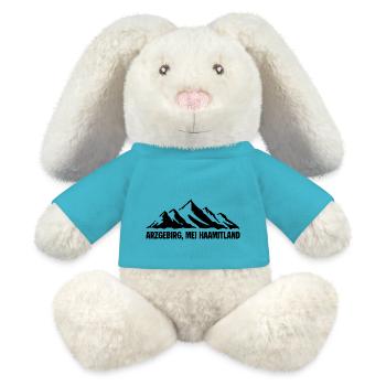 Erzgebirge Mundart - MiniFeet® RecycelHase® Creme - Atollblau - Vorne