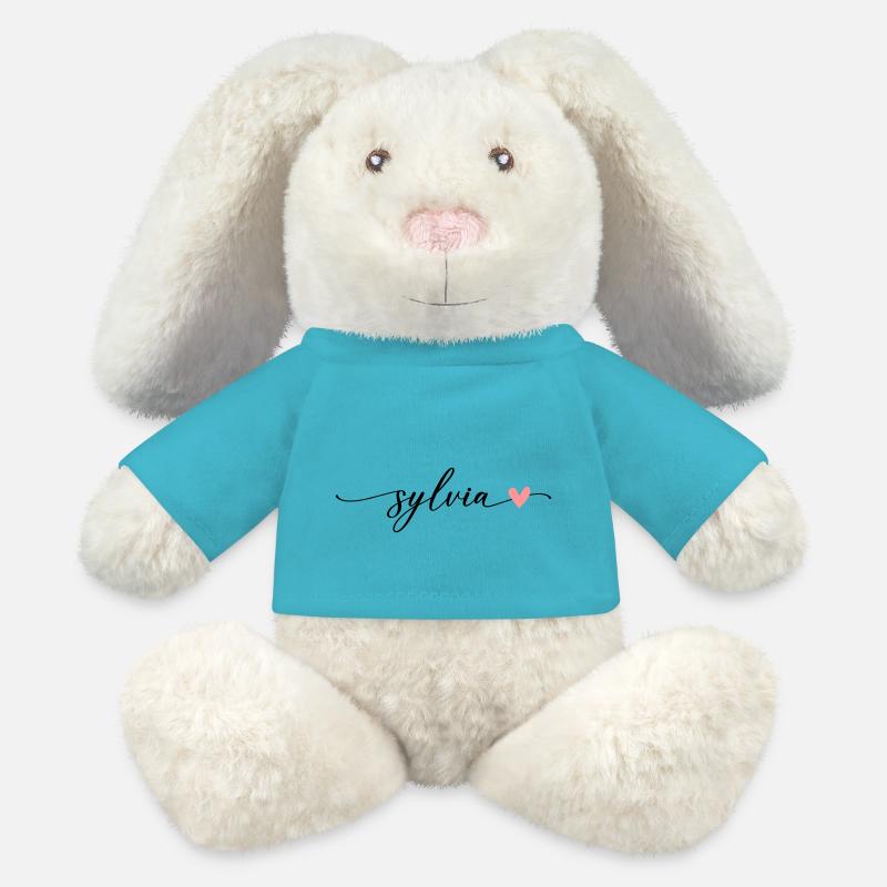 Sylvia Name Kalligrafie Schrift - MiniFeet® RecycelHase® Creme - Atollblau