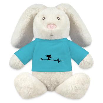 Abfahrt Skifahrer Pistenflitzer - MiniFeet® RecycelHase® Creme - Atollblau - Vorne