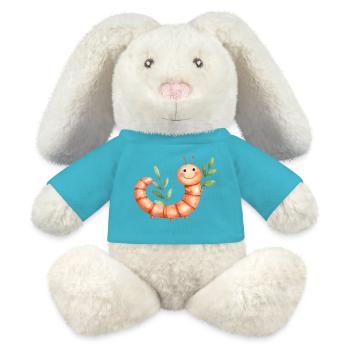 Fröhliche Larve mit Blättern vor dem Hintergrund der Pflanzen - MiniFeet® RecycelHase® Creme - Atollblau - Vorne