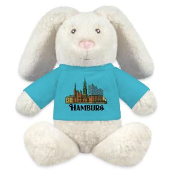 hamburg skyline stadt - MiniFeet® RecycelHase® Creme - Atollblau - Vorne