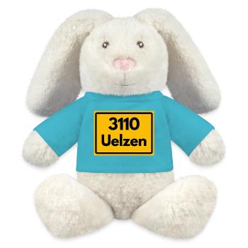 ALTE POSTLEITZAHL PLZ 3110 UELZEN HUNDERTWASSER - MiniFeet® RecycelHase® Creme - Atollblau - Vorne