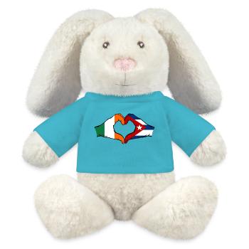 Irland Kuba Flagge Hände Herzform - MiniFeet® RecycelHase® Creme - Atollblau - Vorne