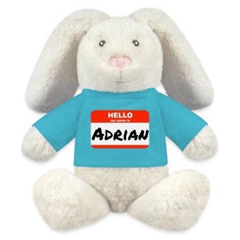 Hello My Name Is Adrian Label Name Tag - MiniFeet® RecycelHase® Bunny Cream - atoll blue - Front