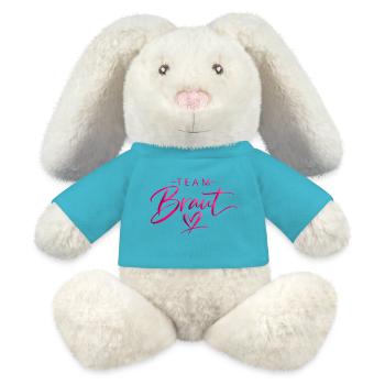 Team Brust Herzschrift - MiniFeet® RecycelHase® Creme - Atollblau - Vorne