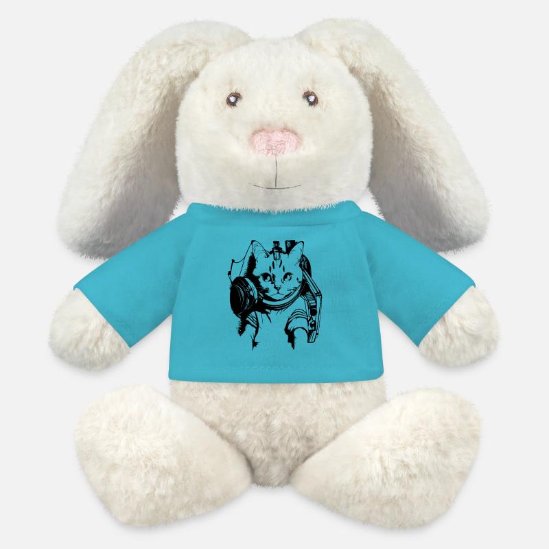 coole Katze als DJ - MiniFeet® RecycelHase® Creme - Atollblau