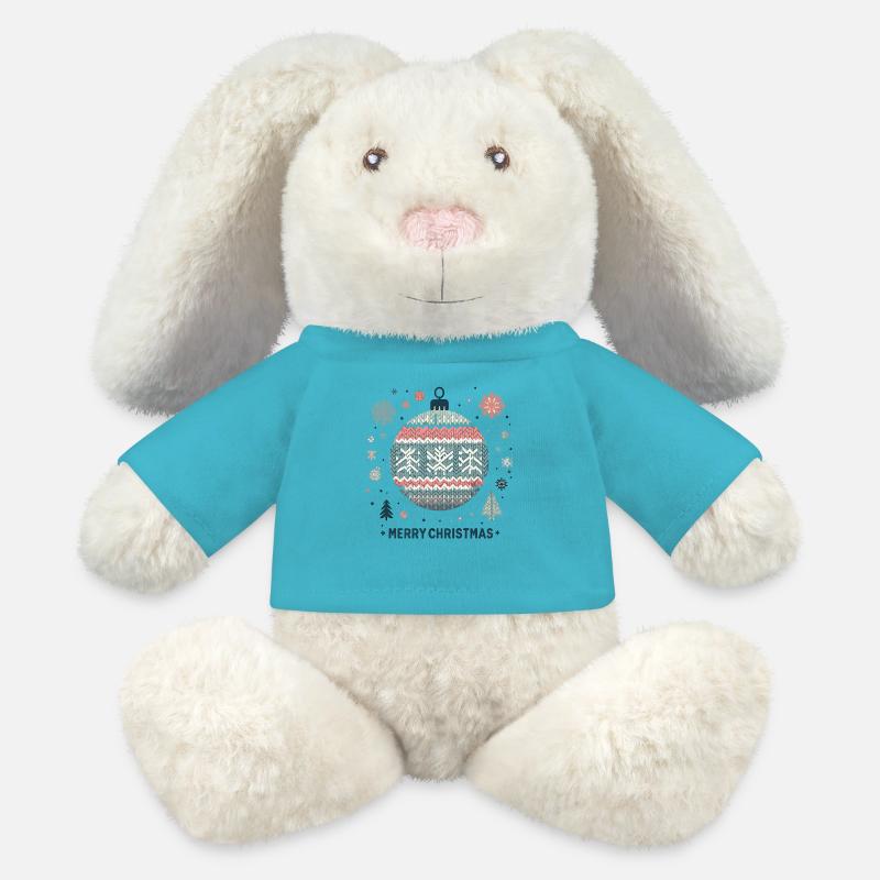Strickmuster Christbaumkugel Merry Christmas - MiniFeet® RecycelHase® Creme - Atollblau