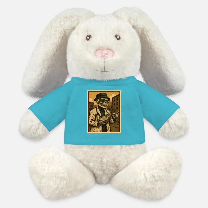 Retro-Skelett  Doktor mit Buch - MiniFeet® RecycelHase® Creme - Atollblau