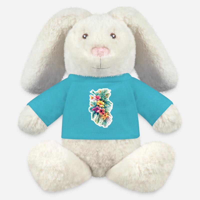 Hawaii Blumen Design - MiniFeet® RecycelHase® Creme - Atollblau