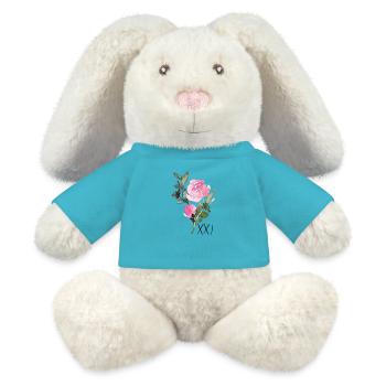 Trisomie 21 Loved - MiniFeet® RecycelHase® Creme - Atollblau - Vorne