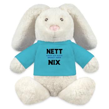 Nett kann ich auch, bringt aber nix - MiniFeet® RecycelHase® Creme - Atollblau - Vorne