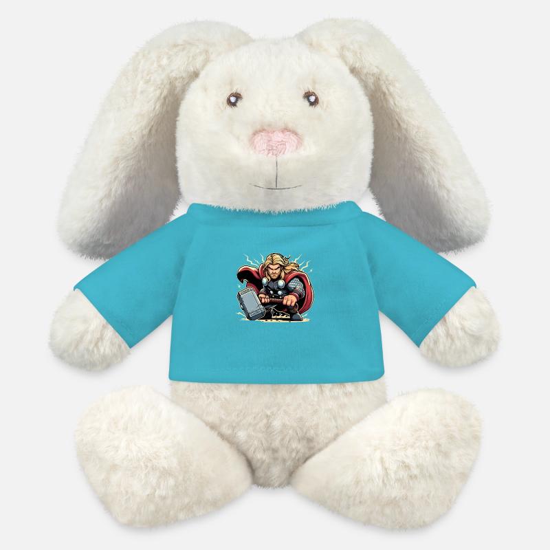 Super-héros - Lapin en peluche recyclé MiniFeet® Crème - bleu outremer