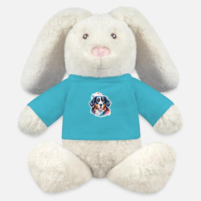 Bouvier bernois Aquarelles - Lapin en peluche recyclé MiniFeet® Crème - bleu outremer