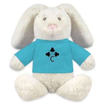 Lettre c trèfle porte bonheur - Lapin en peluche recyclé MiniFeet® Crème - bleu outremer - Devant