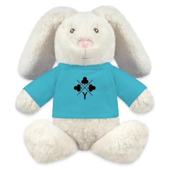 Lettre y trèfle porte bonheur - Lapin en peluche recyclé MiniFeet® Crème - bleu outremer - Devant