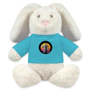 Ritter auf dem weißen Pferd mit Prinzessinnenfarbe - MiniFeet® RecycelHase® Creme - Atollblau - Vorne