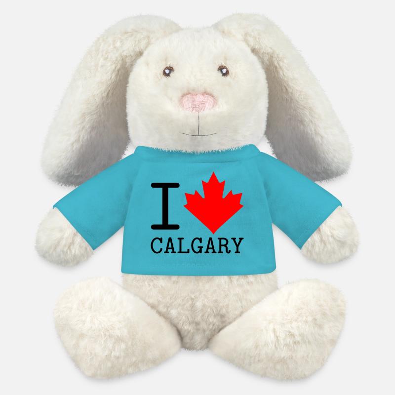 I Love Calgary, Alberta Canada Feuille d’érable - Lapin en peluche recyclé MiniFeet® Crème - bleu outremer