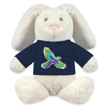 Oiseau de paradis (jaune-vert-bleu) - Lapin en peluche recyclé MiniFeet® Crème - bleu marine - Devant
