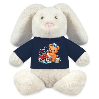 Kinder Shirt Bär putzt Dreirad Frühjahrsputz - MiniFeet® RecycelHase® Creme - French Navy - Vorne