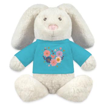 Fleurs pastel coeur cercle - Lapin en peluche recyclé MiniFeet® Crème - bleu outremer - Devant