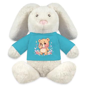 Ours délicat avec une couronne de fleurs - Lapin en peluche recyclé MiniFeet® Crème - bleu outremer - Devant