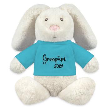 Grosspapi 2024 Befördert zum Grosspapi Opa Schweiz - MiniFeet® RecycelHase® Creme - Atollblau - Vorne