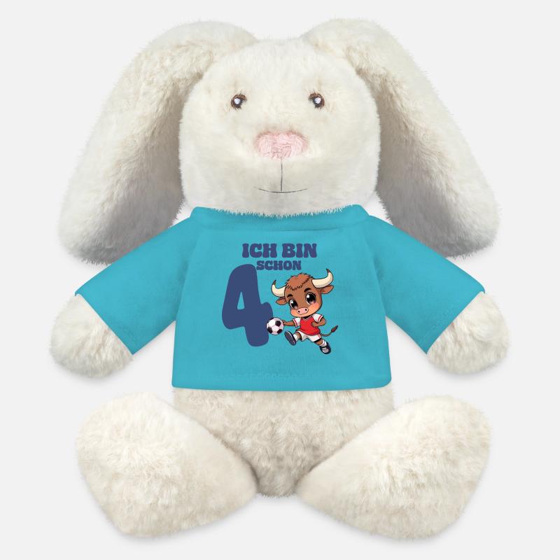 Fußball Geburtstag Kinder - Ich bin schon 4 Jahre - MiniFeet® RecycelHase® Creme - Atollblau