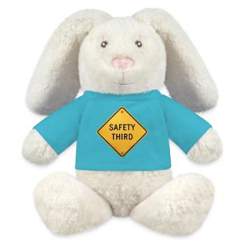 Sicherheit Drittes Verkehrszeichen Safety Third - MiniFeet® RecycelHase® Creme - Atollblau - Vorne
