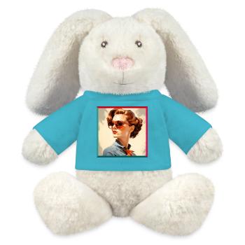 Femme rétro aux lunettes orange - Lapin en peluche recyclé MiniFeet® Crème - bleu outremer - Devant