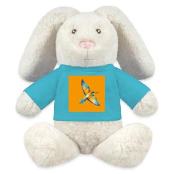 Art polygonal du Guêpier d’abeilles fiévreux sur Orange - Lapin en peluche recyclé MiniFeet® Crème - bleu outremer - Devant