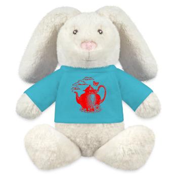Rote Teekanne Vintage - MiniFeet® RecycelHase® Creme - Atollblau - Vorne