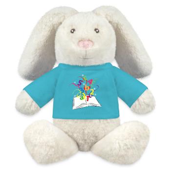 Buch mit bunten Buchstaben und Zahlen - MiniFeet® RecycelHase® Creme - Atollblau - Vorne