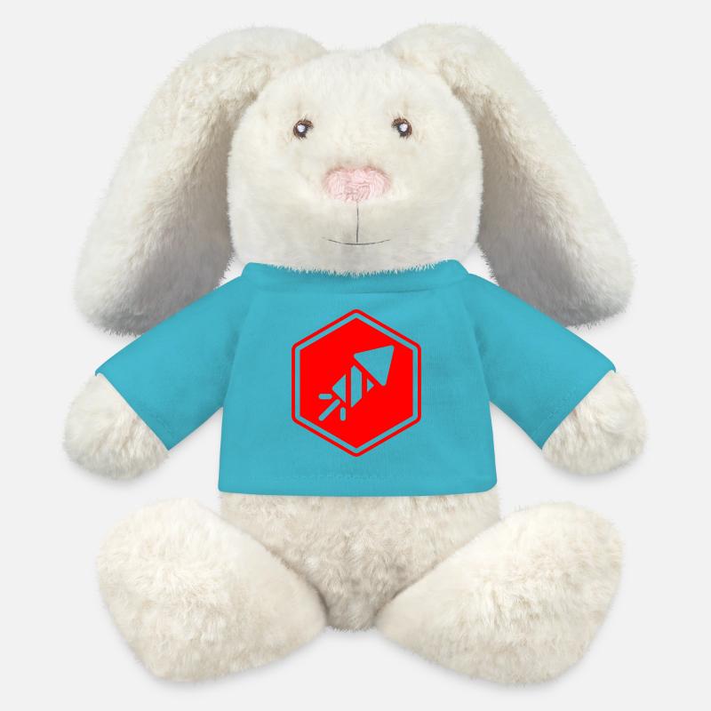 Abstract geometric pattern in red - MiniFeet® RecycelHase® Bunny Cream - atoll blue