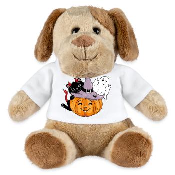 Smiling pumpkin with black cat and winking ghost - MiniFeet® Dog Helge - white - Front