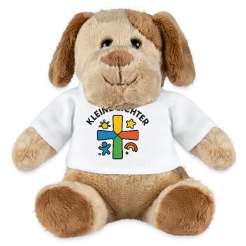 Croix colorée avec silhouette enfantine - Chien en peluche Helge MiniFeet® - blanc - Devant