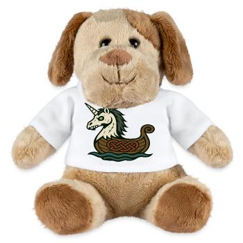 Untoter Wikinger-Einhorn im nordischen Langschiff - MiniFeet® Hund Helge - Weiß - Vorne