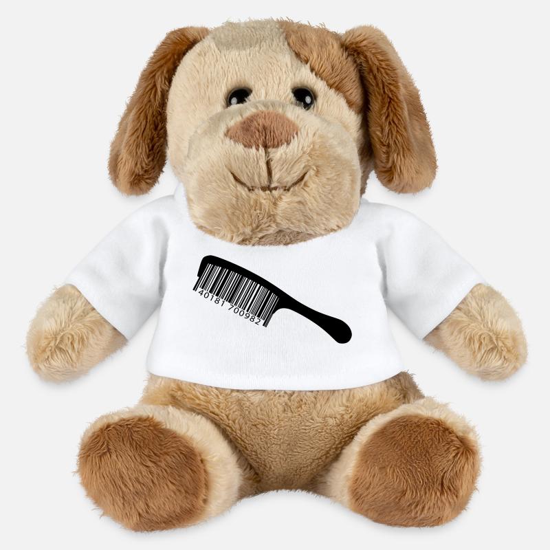 Illustration peigne avec code-barre - Chien en peluche Helge MiniFeet® - blanc