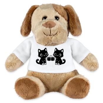 Zwei Katzen trinken Kaffee zusammen - MiniFeet® Hund Helge - Weiß - Vorne