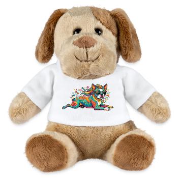 Bunter Hund Pop Art Muster und cooler Sonnenbrille - MiniFeet® Hund Helge - Weiß - Vorne