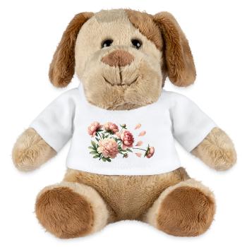 Pivoines roses romantiques - Chien en peluche Helge MiniFeet® - blanc - Devant