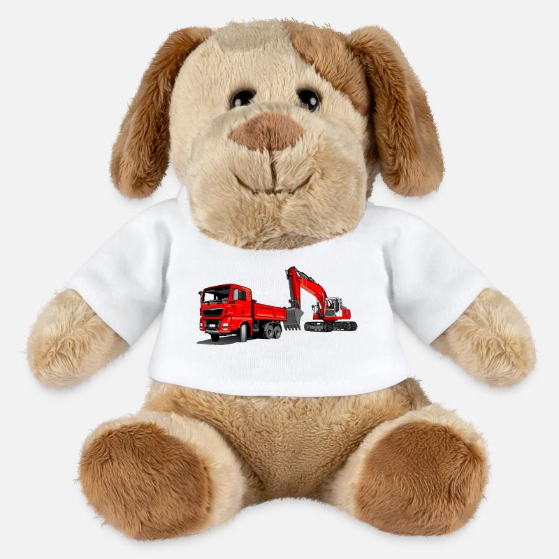 Baustelle mit Bagger und Kipplaster - MiniFeet® Hund Helge - Weiß