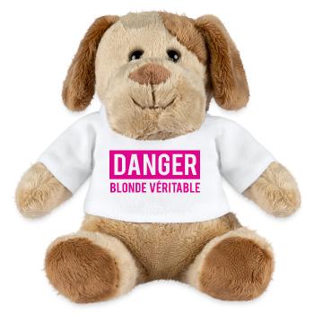 T-Shirt-Frau Humor Gefahr Blondine real - MiniFeet® Hund Helge - Weiß - Vorne