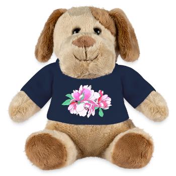 Bouquet de fleurs rose - Chien en peluche Helge MiniFeet® - bleu marine - Devant