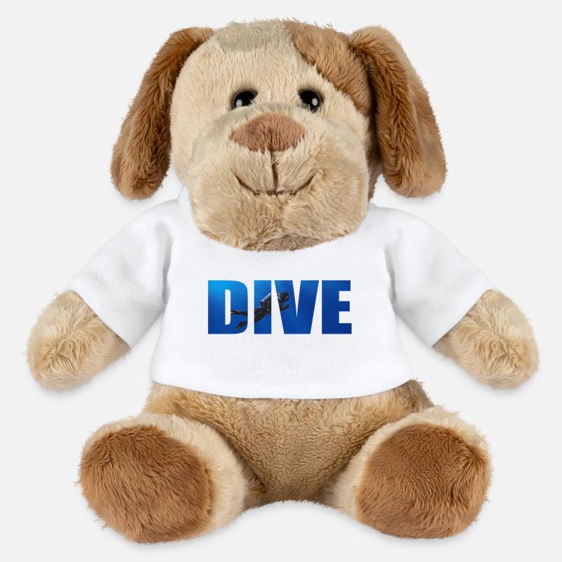 Texte de plongée avec plongeur dans l’océan - Chien en peluche Helge MiniFeet® - blanc