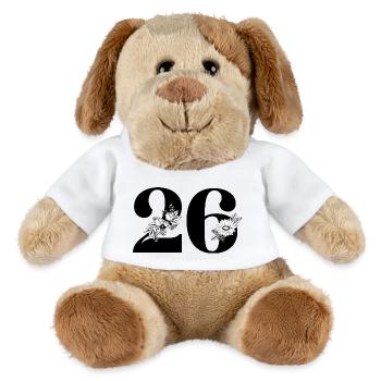 Nummer 26 Schwarze Blumen - 26. Blumenjubiläum - MiniFeet® Hund Helge - Weiß - Vorne