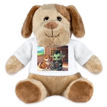 Mischender Kobold mit Hund im Bücherzimmer - MiniFeet® Hund Helge - Weiß - Vorne