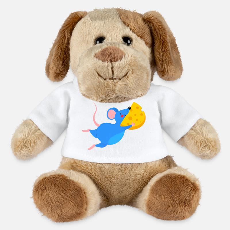 Fröhliche blaue Maus & gelber Käse - MiniFeet® Hund Helge - Weiß