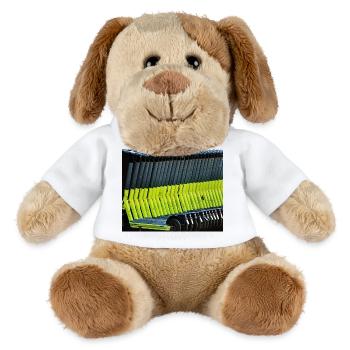 Trottinettes électriques vert néon garées dans la rangée - Chien en peluche Helge MiniFeet® - blanc - Devant